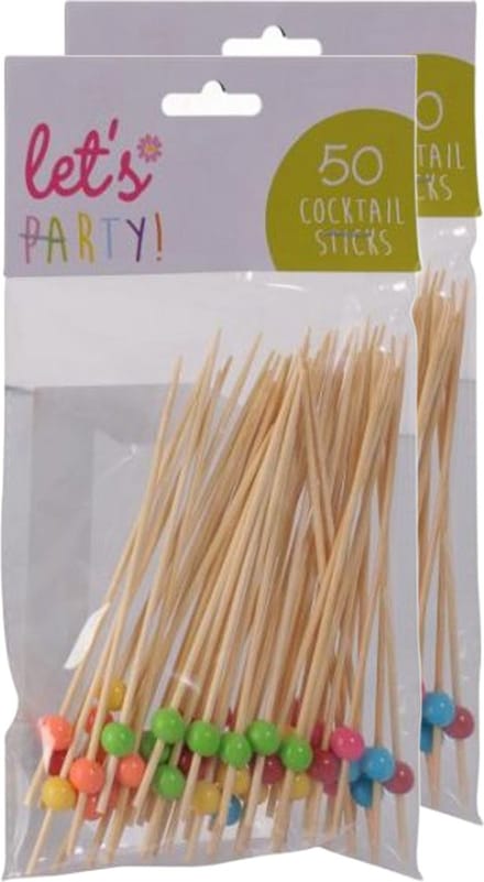 Excellent Houseware Cocktailprikkers met balletje - 100x stuks - bamboe