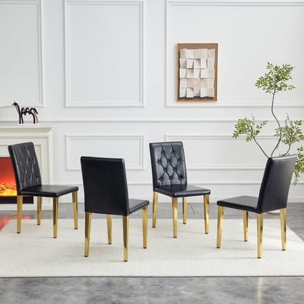 REDOM Eetkamerstoelen Set van 4 - Gestoffeerd met Rugleuning - Modern - Eethoek - Metaal en Kunstleer - Zwart en Goud