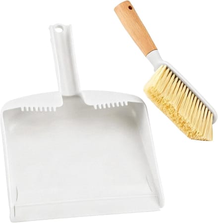 Mini bezem schep - Kleine veger - Kleine ruimtes reinigen - Ergonomisch houten handvat - Compact formaat - Wit