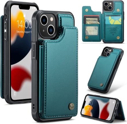 Luxe Portemonnee Backcover met Anti-RFID kaarthouders voor iPhone 13 _ Groen