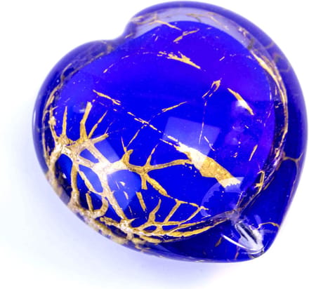 Loranto - Mini Urn Hart van Glas blauw met bladgoud 11x11cm - Glasurn
