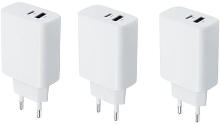 3 stuks OneOne 25W super snellader met 2 poorten. Witte oplader met USB C en USB A. PD en Quick Charge lader adapter past op Apple iPhone 13 Mini, iPhone 13 Pro, iPhone 13 Pro Max, iPhone 14, iPhone 14 Plus, iPhone 14 Pro, iPhone 14 Pro Max
