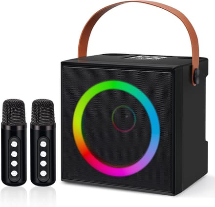 Karaoke machine - Zing installatie - Feestelijke zangavonden - Met 2 microfoons - 15.5 x 15.5 x 13.7 cm - Zwart