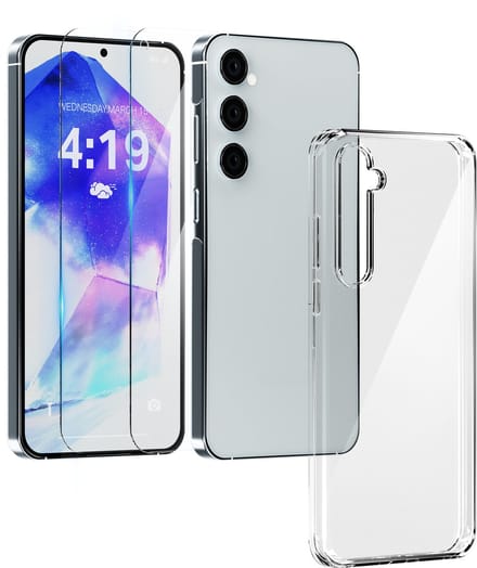 Hoesje geschikt voor Samsung A55 Transparant - 2x screenprotector - beschermglas screen protector- Anti Shock hoes camera case