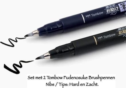 Tombow Fudenosuke Brushpennen - Harde en Zachte Punt - Nib - Set van 2