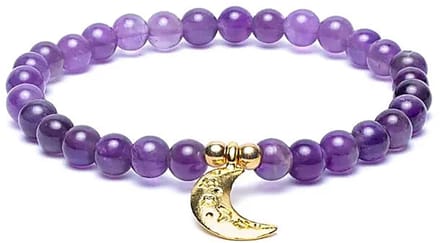 Armband amethist elastisch met maan bedel