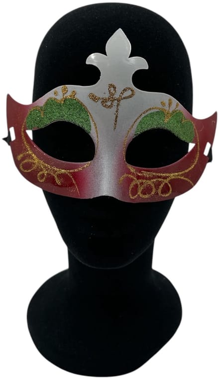 Red and White Masker with Green Lashes