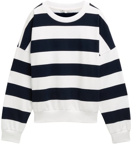 Tom Tailor Denim - Sweatshirt met losse pasvorm - Maat S - navy white block stripe