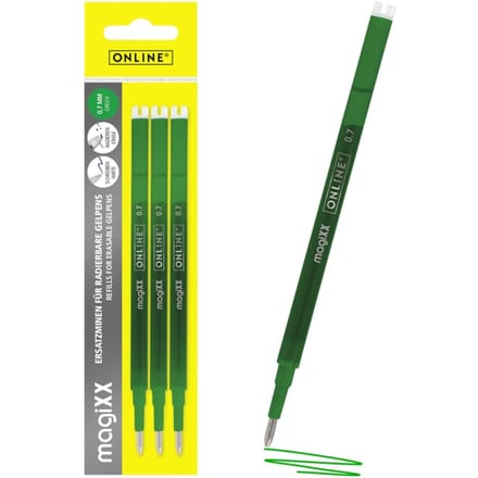 Gelschrijvervulling Online Magixx medium groen blister à 3 stuks