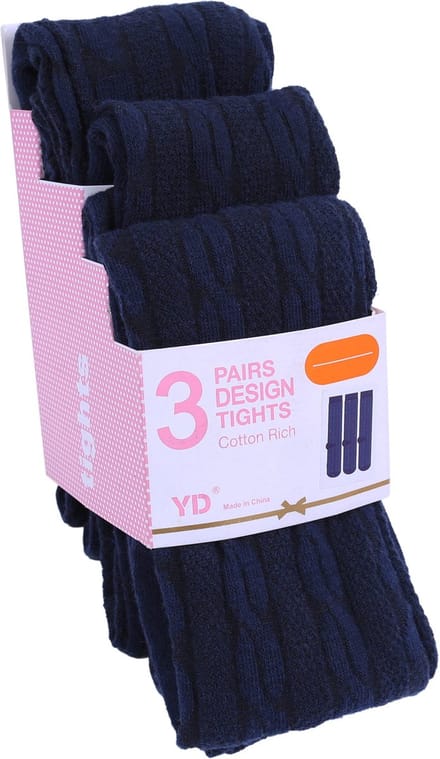 3x marineblauwe panty met patroon