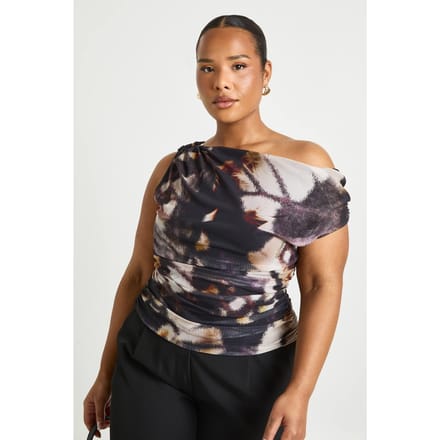 boohoo Dames Plus Abstract Asymmetrische Geplooid Top | Zwart | Maat: 54
