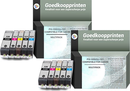 Huismerk Canon PGI520 / CLI521 inkt cartridges 2 x 5 Kleuren Multipack (126 ml)