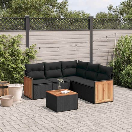 vidaXL - 6-delige - Loungeset - met - kussens - poly - rattan - zwart