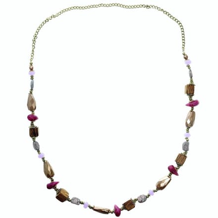 Behave - Lange ketting dames - goudkleur paars hout - boho stijl