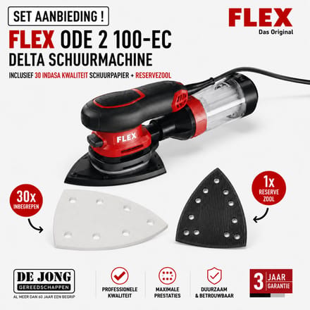 Flex ODE 2 100-EC Delta schuurmachine inclusief 30 vel schuurpapier plus reserven zool (Set Aanbieding)