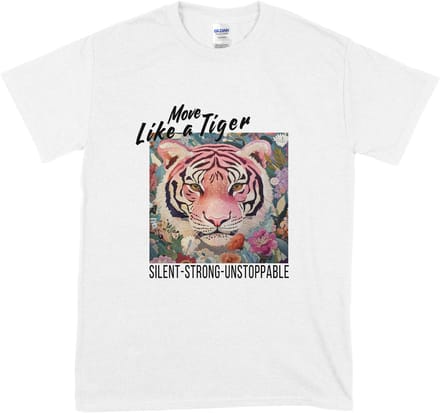 Dames & Heren T Shirt – Tijger Print en Tekst Move Like a Tiger – 100% Katoen – Wit – L