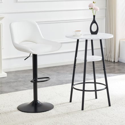 REDOM - Bartafel Met Opbergruimte - Marmorlook - Modern - Voor Keuken En Eetkamer - MDF En Metaal - Wit - 60 X 89 Cm