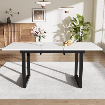 MODFU Uitschuifbare Eettafel - Industriële Stijl - MDF En Metaal - Wit En Zwart