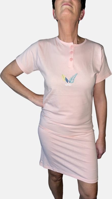Cocodream Quality - Dames donker blauw nachthemd - Maat M - Vrouwen - Roze -