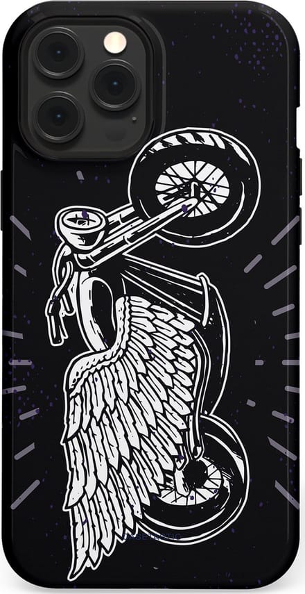 Casetastic hoesje geschikt voor Apple iPhone 12 Pro Max - MagSafe - Dubbellaagse bescherming - Retro highway - Fashion Case - Donkerblauw Zwart Grijs