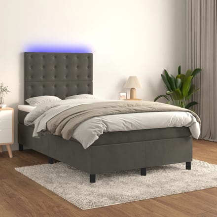 vidaXL - Boxspring - met - matras - en - LED - fluweel - donkergrijs - 120x200 - cm
