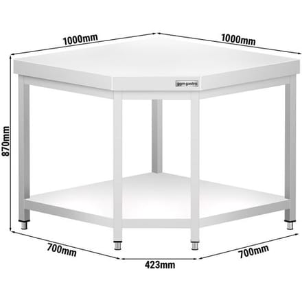 GGM Gastro Edelstahl Eckarbeitstisch PREMIUM - 1000x700mm - mit Grundboden Zilver