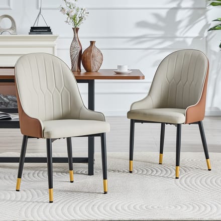 MODFU Eetkamerstoelen Set Van 2 - Bliksemvormige Rugleuning - Modern - Metaal - Warmgrijs En Bruin