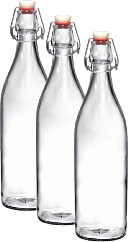 Bormioli Rocco beugelfles / waterfles - 3x - 1000 ml - transparant - weckfles - Karaffen