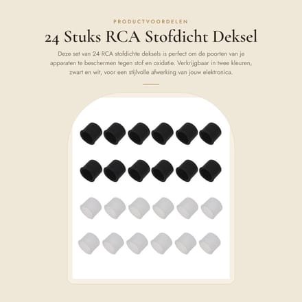 Dailygoods - 24 Stuks RCA Stofdicht Deksel Siliconen Covers (Wit/Zwart)