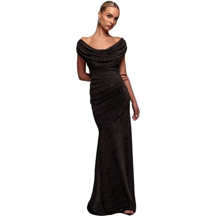 Lurex jurk met bénitierhals voor dames Goddiva Maxi