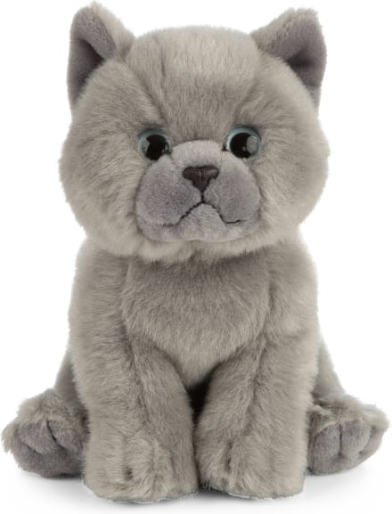 Living Nature Kat knuffel - Britse korthaar - grijs - pluche - 16 cm - poes knuffeldier