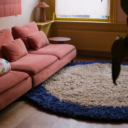 Rond hoogpolig vloerkleed Pilo beige/blauw polyester Interieur05 - Rond 200 Ø - (L)
