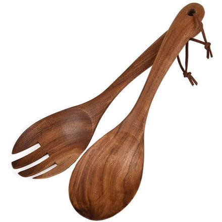 Ensemble de couverts à salade en bois, cuillère et fourchette à salade, ustensiles de cuisine, 2 pièces E brown