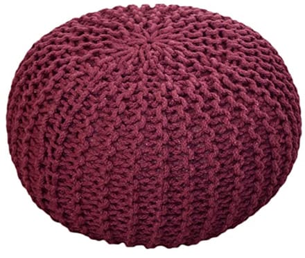 Chunky Knitted Stool Pouf Ø 55 cm Extra Hoog 37 cm Bordeaux