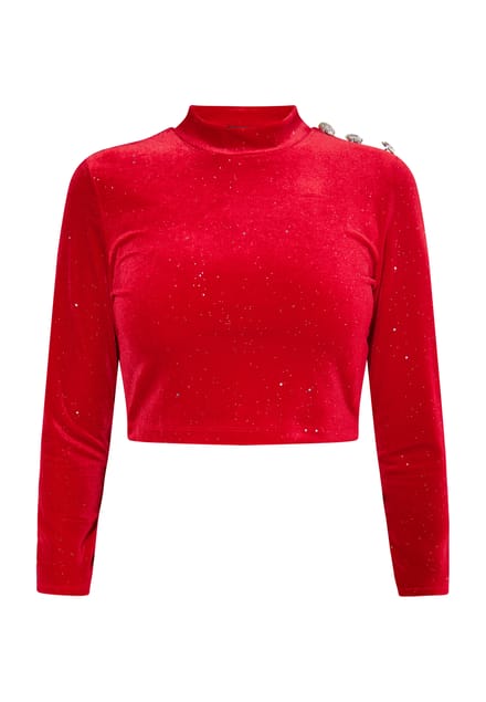 Faina Fluwelen overhemd met glitters Dames rood