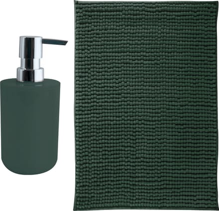 MSV badkamer droogloop mat - Milano - 40 x 60 cm - met bijpassende kleur zeeppompje - donkergroen