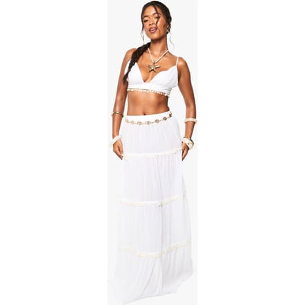 boohoo Dames Lange Strandrok Met Schelpenversiering | Ecru | Maat: Medium