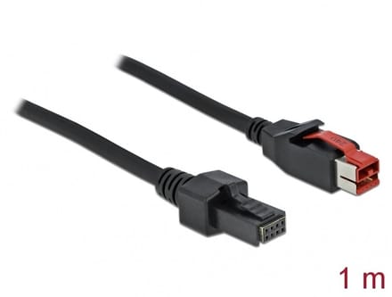Delock 85950 USB-stroomkabel Shrouded header 4-polig, PoweredUSB 24V stekker 1.00 m Zwart Met female socket