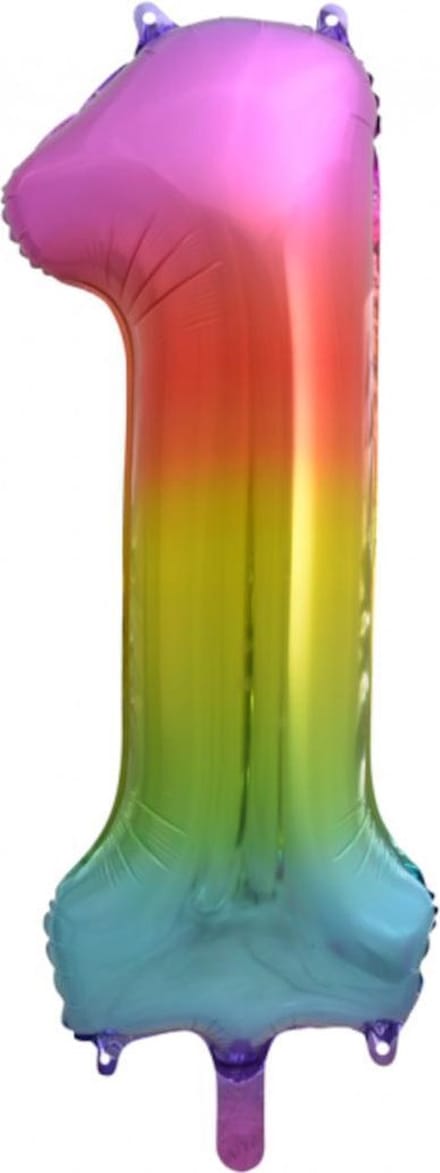 Folie Ballon Cijfer 1 Regenboog XL 86 cm