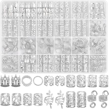Famanu – 220-delige zilveren vlechtsieraden/dreadlock charms, ringen/cuffs/clips