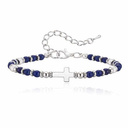 LGT JWLS Stalen Kralenarmband Kruis Lapis Lazuli