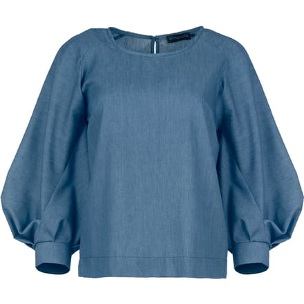 Indigo top met bisschopsmouwen