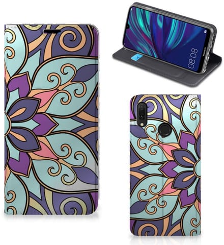 Huawei Y7 hoesje Y7 Pro (2019) Smart Cover Purple Flower