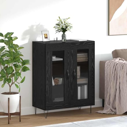 vidaXL - Dressoir - Zwart - Eiken - 69,5 - x - 34 - x - 90 - cm - Bewerkt - hout