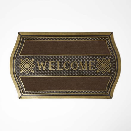 Homescapes gebogen deurmat “Welcome” 45 x 75 cm – antislip, goudbruin