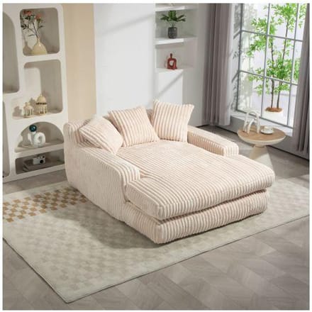 Canapé-lit - MUVOE - Moderne - Velours côtelé - 3 coussins - 1 place - Beige beige