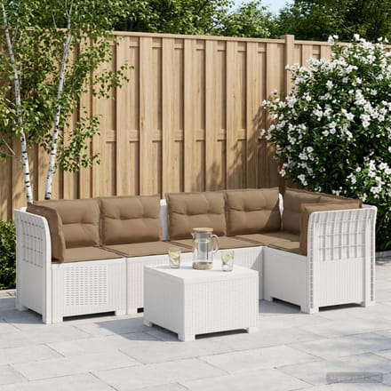 vidaXL - 5-Zits - Tuinbank - met - Kussens - Rattanlook - PP - Wit