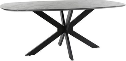 Meubelplaats Eettafel Marquina Deens ovaal melamine 180 cm - marmerlook - zwart