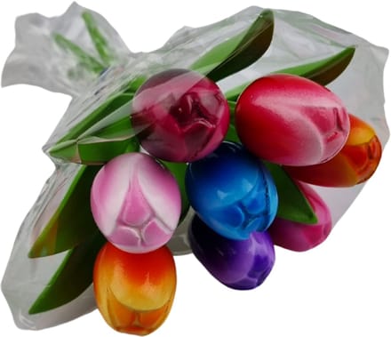 Boeketje houten tulpen - mix van kleuren - 20cm hoogte