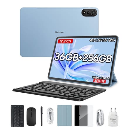 Blackview MEGA 2 Tablet Sets - 12 Inch - 36GB RAM - 256GB - 9000mAh - Android 15 - 4G LTE - Widevine L1 - Blauw